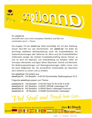 Lely- Dechentreiter Stalldungstreuer M2,5-M4 Bild- Betriebsanleitung & Bild- Ersatzteilliste & Explosionszeichnungen  - annoligno 154